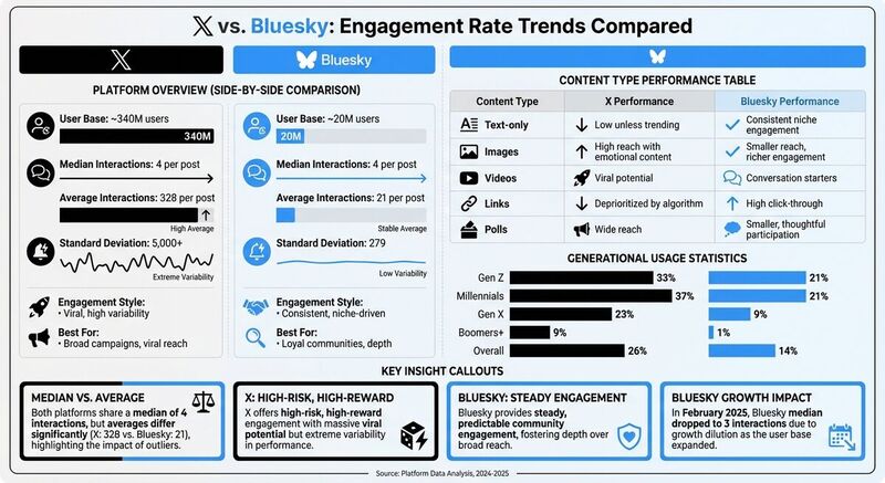 X vs Bluesky Engagement Metrics and Platform Comparison