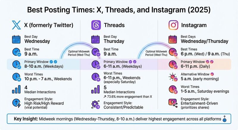 Best Times to Post on X, Threads, and Instagram in 2025