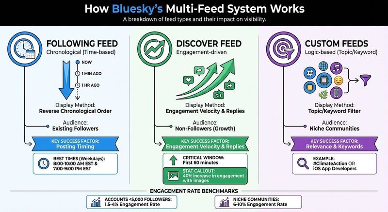 Bluesky's Three Feed Types: How Each Algorithm Impacts Starter Pack Visibility