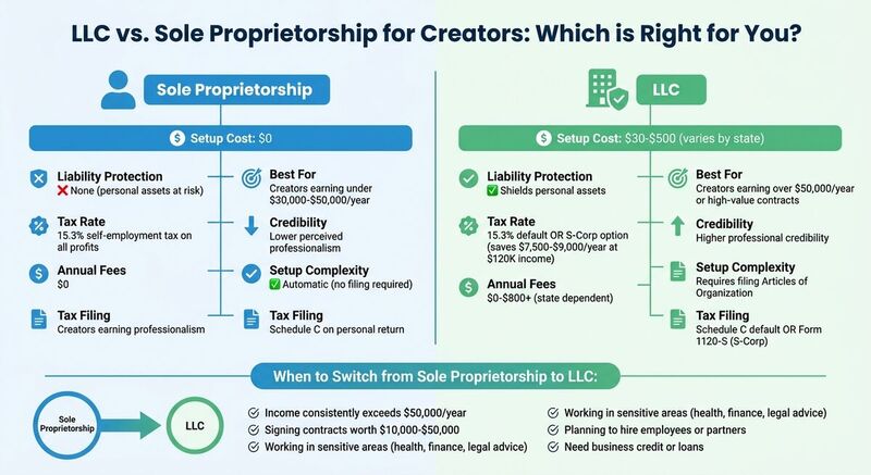 LLC vs Sole Proprietorship Comparison for Content Creators