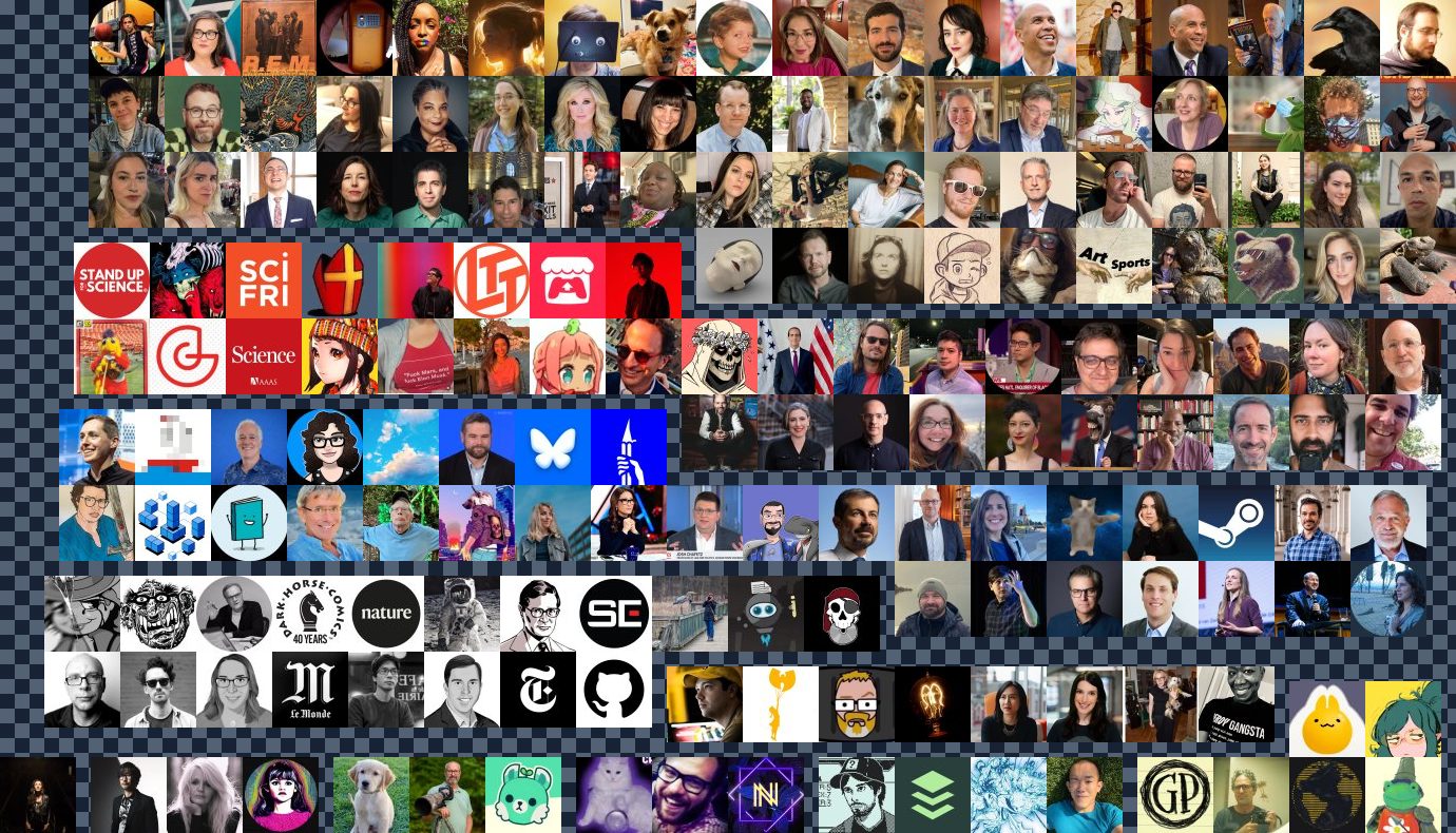 Mosaic of public Bluesky avatars sampled for these avatar notes